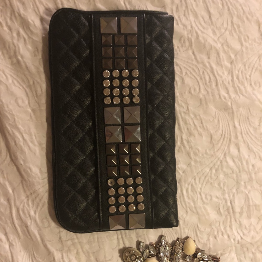 Black Studded and Rhinestone Clutch
